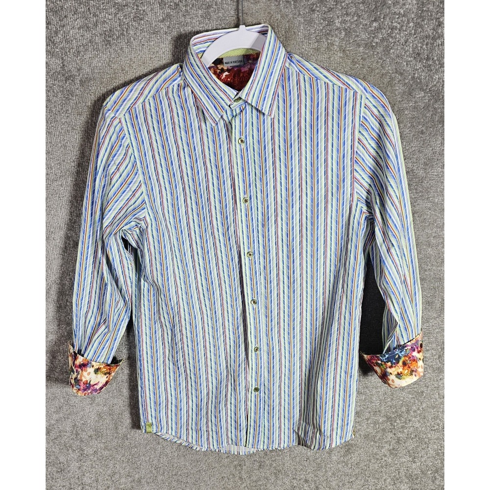 Luchiano Visconti Black Button Down Shirt‎ Boys Size 12 Striped Contrast Cuffs